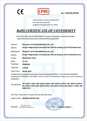 Mini Electric Hoist RoHS CE